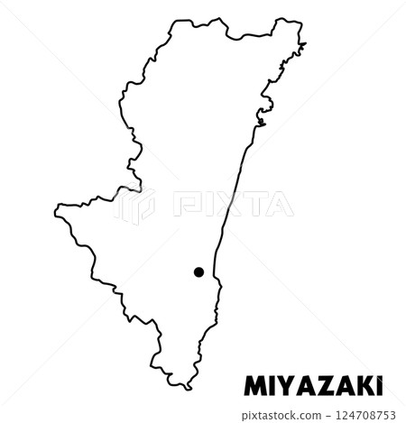 Miyazaki prefecture map illustration - blank line drawings of prefectures - prefectural capitals 124708753
