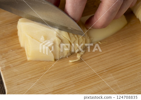 Boiled bamboo shoots as sashimi 124708835