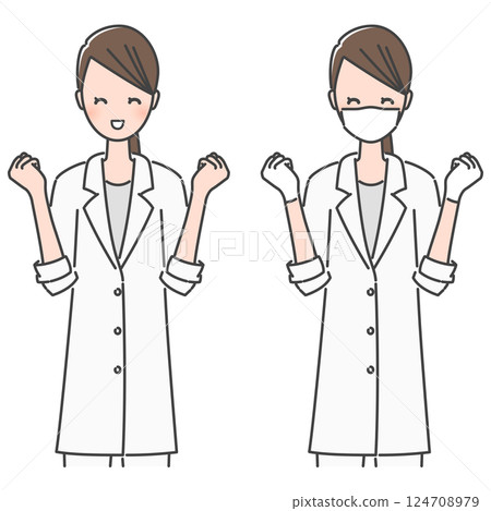 Illustration material: Happy, smiling female doctor/female dentist (bare face/mask) 124708979