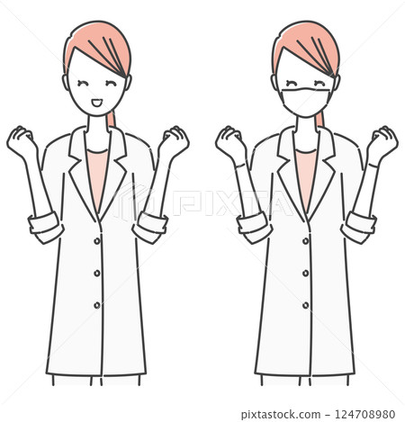 Illustration material: Happy, smiling female doctor/female dentist in a happy pose (simple, monotone) 124708980