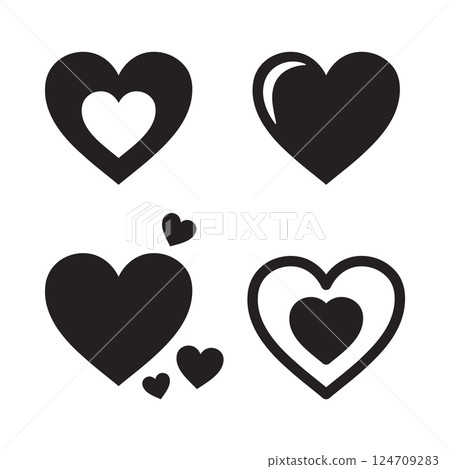 Set of black heart icons in various styles isolated on white background. Set of black heart icons in various styles isolated on white background. 124709283