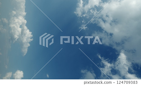 A Beautiful Cloudscape Displayed Under a Clear and Serene Blue Sky Above Us Today 124709383