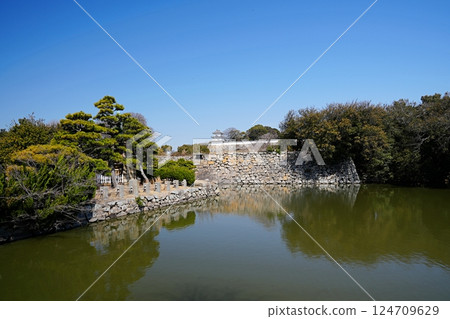 從兵庫縣明石市的中央護城河望去的明石城(春末) 從兵庫縣明石市的中央護城河望去的明石城(春末) 124709629