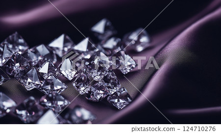 Luxurious dark purple velvet fabric, sparkling amethysts and diamonds background Luxurious dark purple velvet fabric, sparkling amethysts and diamonds background 124710276