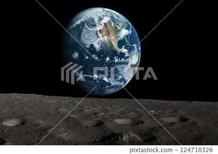 Earth seen from the moon surface AI generated image 124710326