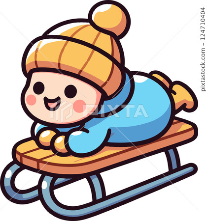 Illustration of kids riding a sled 124710404