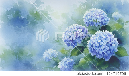 藍色繡球花的生動插圖(水彩風格) 藍色繡球花的生動插圖(水彩風格) 124710706
