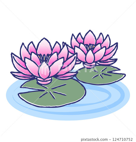 Hand-drawn pen drawing: Water lilies Hand-drawn pen drawing: Water lilies 124710752