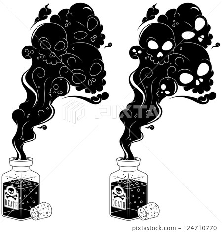 Poison bottle with toxic smoke Poison bottle with toxic smoke 124710770