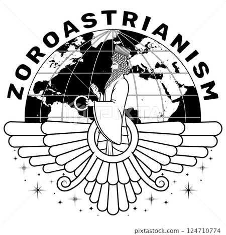 Faravahar symbol with planet earth Faravahar symbol with planet earth 124710774