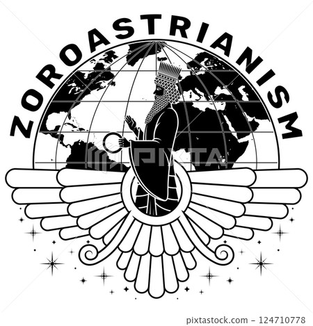Faravahar symbol with planet earth Faravahar symbol with planet earth 124710778