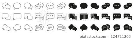 Chat Outline and Silhouette Icons Set. Speech Bubble Sign and Symbol. Comment and Message Line and Solid Icon. Editable Stroke. Isolated Vector Illustration 124711203