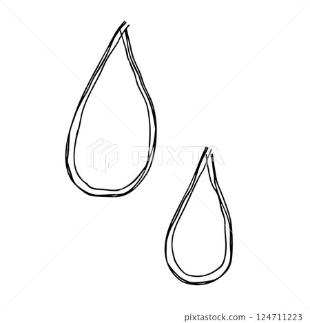 手繪兩滴標記線圖示。具有多條重疊線的單色向量插圖。 124711223
