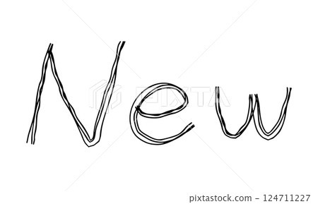 新的字母手繪線圖示單色向量插圖，帶有多條重疊線 124711227