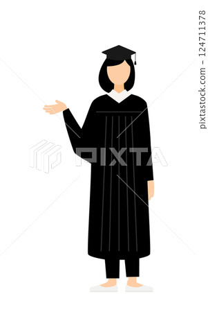 一位身穿畢業服、頭戴學位帽的亞洲女畢業生正在演講的簡單插圖 一位身穿畢業服、頭戴學位帽的亞洲女畢業生正在演講的簡單插圖 124711378