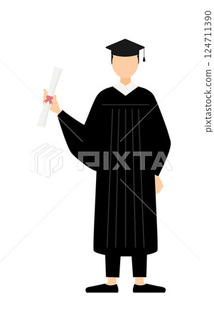 一位身穿畢業服、頭戴學位帽、手拿畢業證書的亞洲男性畢業生的簡單插圖 一位身穿畢業服、頭戴學位帽、手拿畢業證書的亞洲男性畢業生的簡單插圖 124711390
