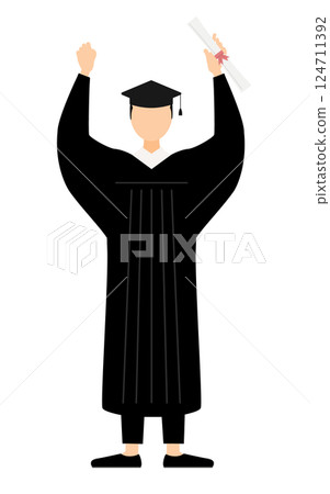 A simple illustration of an Asian male graduate wearing a graduation gown and a mortarboard posing with a diploma A simple illustration of an Asian male graduate wearing a graduation gown and a mortarboard posing with a diploma 124711392