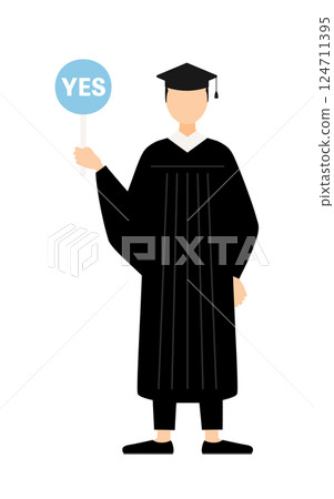 身穿畢業服、頭戴學位帽、手拿耶穌杖的亞洲男性畢業生的簡單插圖 124711395
