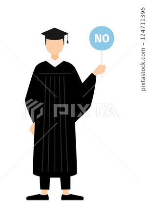 一位身穿畢業服、頭戴學位帽、手拿不沾棒的亞洲男性畢業生的簡單插圖 124711396