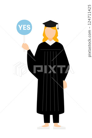 A simple illustration of a Caucasian female graduate wearing a graduation gown and a mortarboard holding a Jesus stick A simple illustration of a Caucasian female graduate wearing a graduation gown and a mortarboard holding a Jesus stick 124711425