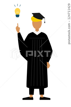 A simple illustration of a black male graduate wearing a graduation gown and a mortarboard coming up with an idea A simple illustration of a black male graduate wearing a graduation gown and a mortarboard coming up with an idea 124711429
