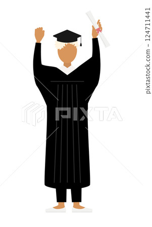 A simple illustration of a black female graduate wearing a graduation gown and a mortarboard posing with her diploma A simple illustration of a black female graduate wearing a graduation gown and a mortarboard posing with her diploma 124711441
