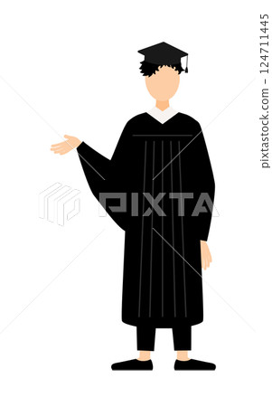 一位身穿畢業服、頭戴學位帽的亞洲男性畢業生正在演講的簡單插圖 124711445
