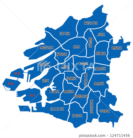 Osaka City Map with Ward Names 124711456