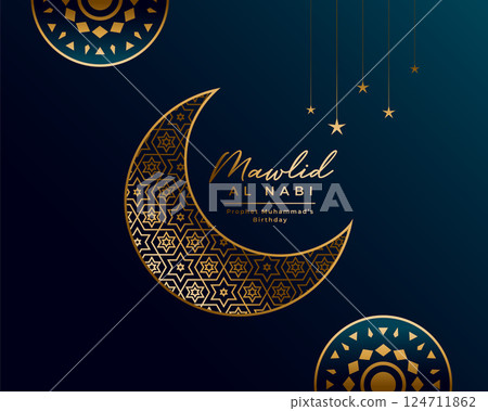 islamic style mawlid al nabi wishes card in golden theme islamic style mawlid al nabi wishes card in golden theme 124711862