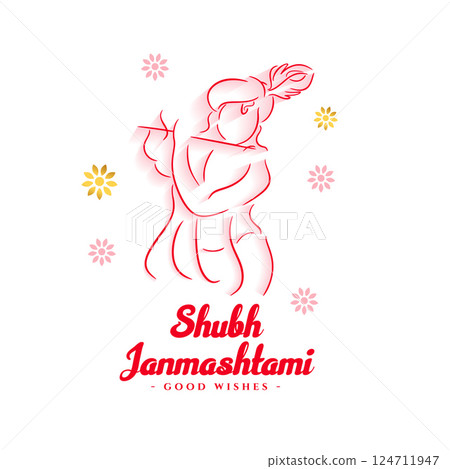 lineart style janmashtami festival elegent greeting design 124711947