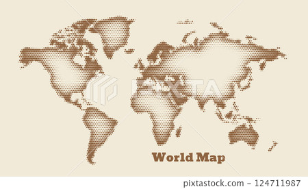 vintage color world map in cartography style template design vintage color world map in cartography style template design 124711987