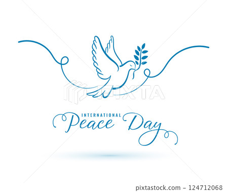 international peace day event poster with flying bird and olive leaf international peace day event poster with flying bird and olive leaf 124712068