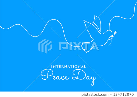 line style world peace day card with flying bird and olive leaf 124712070