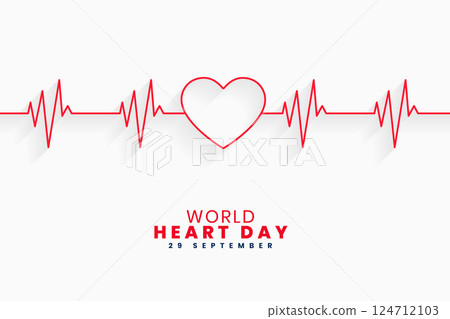 line style world heart day medical poster with heartbeat design 124712103
