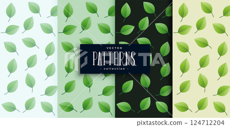 set of realistic green leaves pattern background vector set of realistic green leaves pattern background vector 124712204