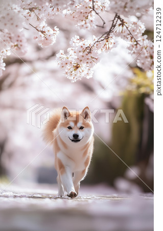 Pets and Annual Events | Cherry Blossom Viewing (Shiba Inu) 124712239