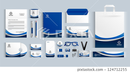 set of blue corporate stationery template for business presentation set of blue corporate stationery template for business presentation 124712255