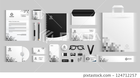 set of black and white business stationery template essential office accessories 124712257