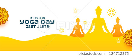 decorative international yoga day banner for fitness inspired theme 124712275
