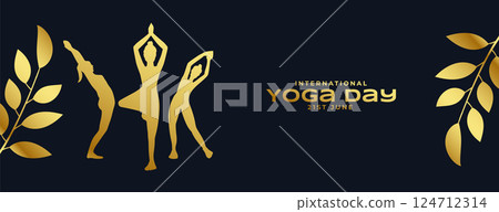 premium international yoga day event banner with golden leaves 124712314