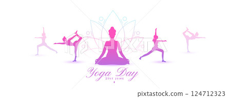 21st june yoga day celebration banner with exercise posture design 21st june yoga day celebration banner with exercise posture design 124712323