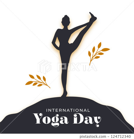 nice international yoga day background with golden leaves design 124712340