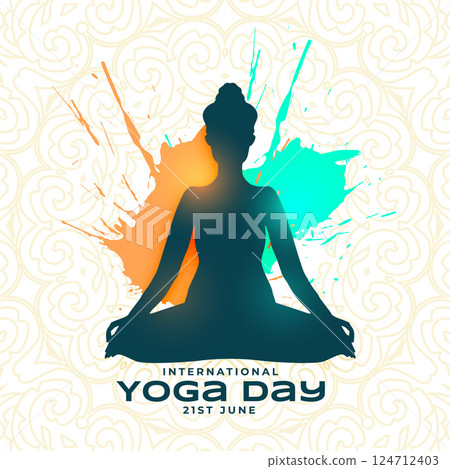 inspiring international yoga day background with splatter effect 124712403