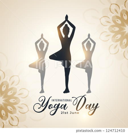 beautiful international yoga day background with women silhouette 124712410