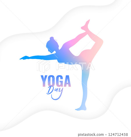 stylish happy yoga day background with women doing exercise 124712438