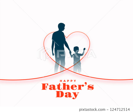 line style father's day love heart background with dad and son silhouette 124712514