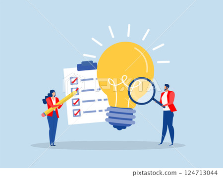 businessman analyze glowing lightbulb idea with magnifier checking and validate business viability feasibility study by market research to see possibility to success in real world businessman analyze glowing lightbulb idea with magnifier checking and validate business viability feasibility study by market research to see possibility to success in real world 124713044