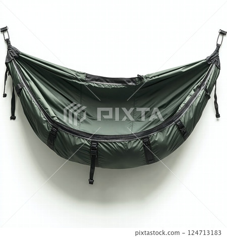 Comfortable outdoor hanging hammock for camping and relaxation in forest green nylon design 124713183