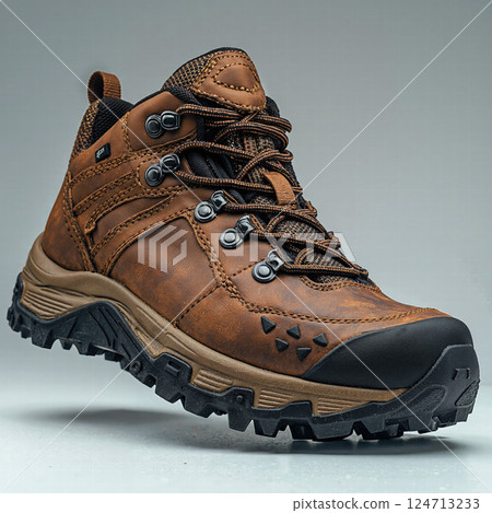 Rugged brown hiking boot with advanced grip for outdoor adventures and trail exploration Rugged brown hiking boot with advanced grip for outdoor adventures and trail exploration 124713233