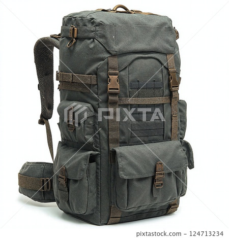 Rugged outdoor backpack with multiple pockets and adjustable straps for hiking and travel adventures Rugged outdoor backpack with multiple pockets and adjustable straps for hiking and travel adventures 124713234